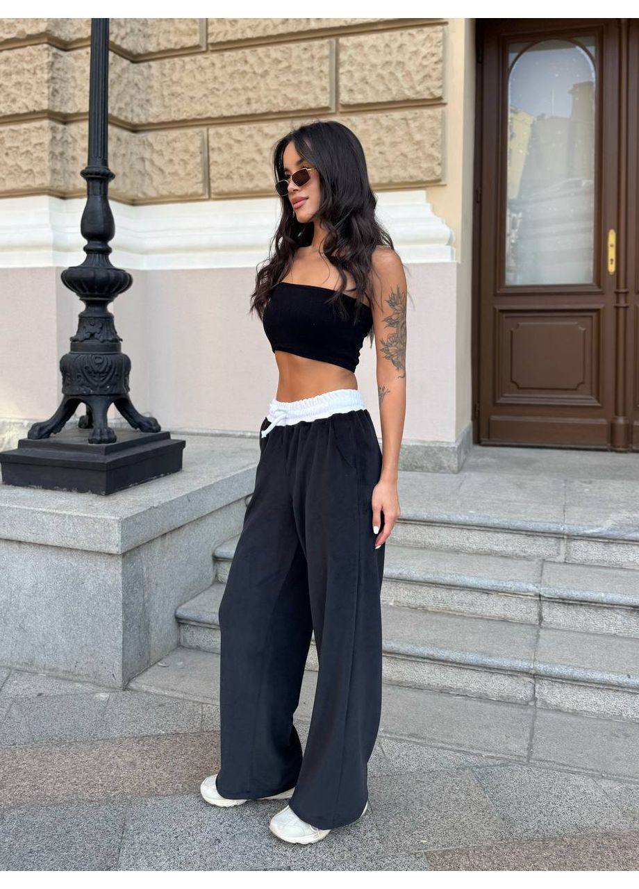 Женские велюровые штаны свободного кроя черного цвета 35845 Fashion (367254757)