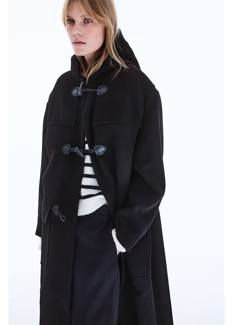 Чорне демісезонне Подовжене пальто з капюшоном H&M