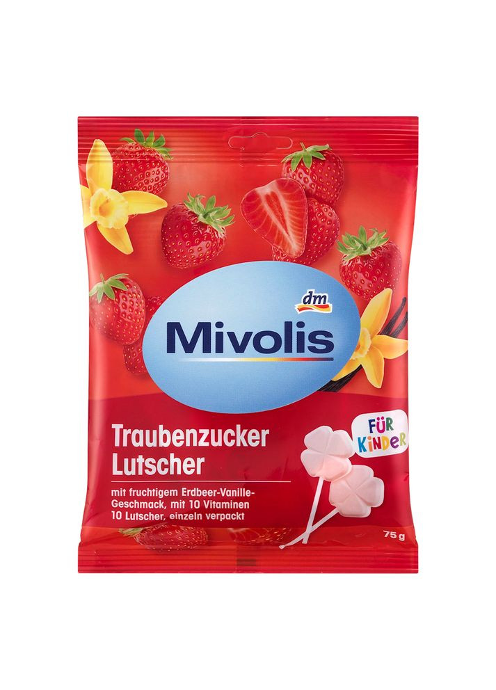 Декстрозні льодяники Dextrose полуниця-ваніль для дітей 10 шт, 75 г, від DM (Німеччина) Mivolis (363053064)