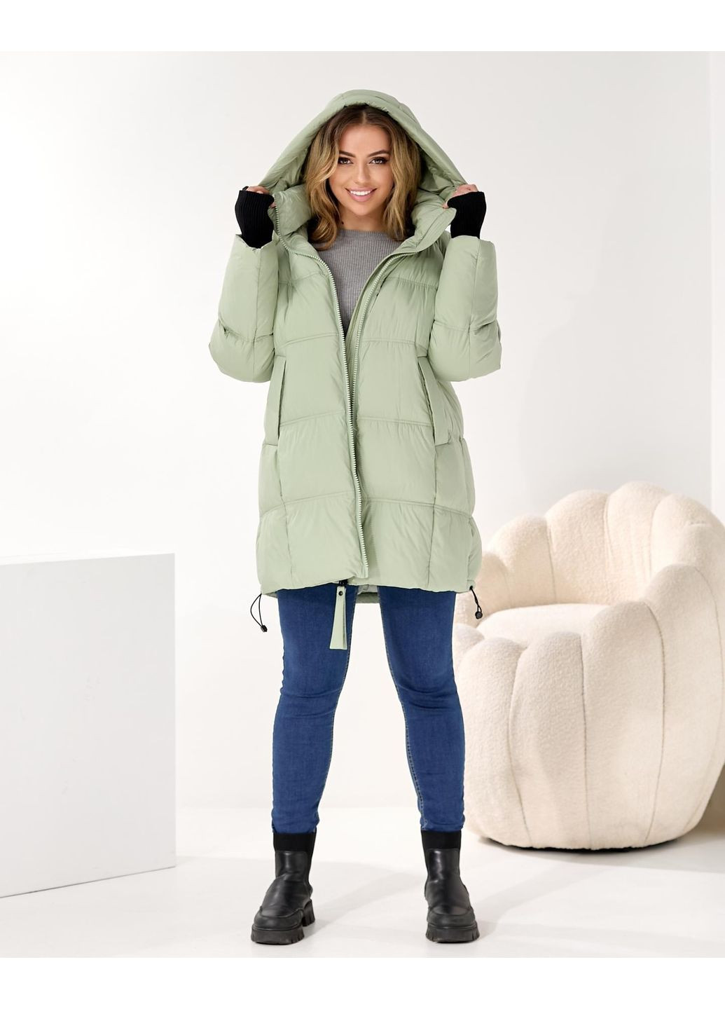 Комбинированная демисезонная шоколадная коричневая куртка на зиму KHAN