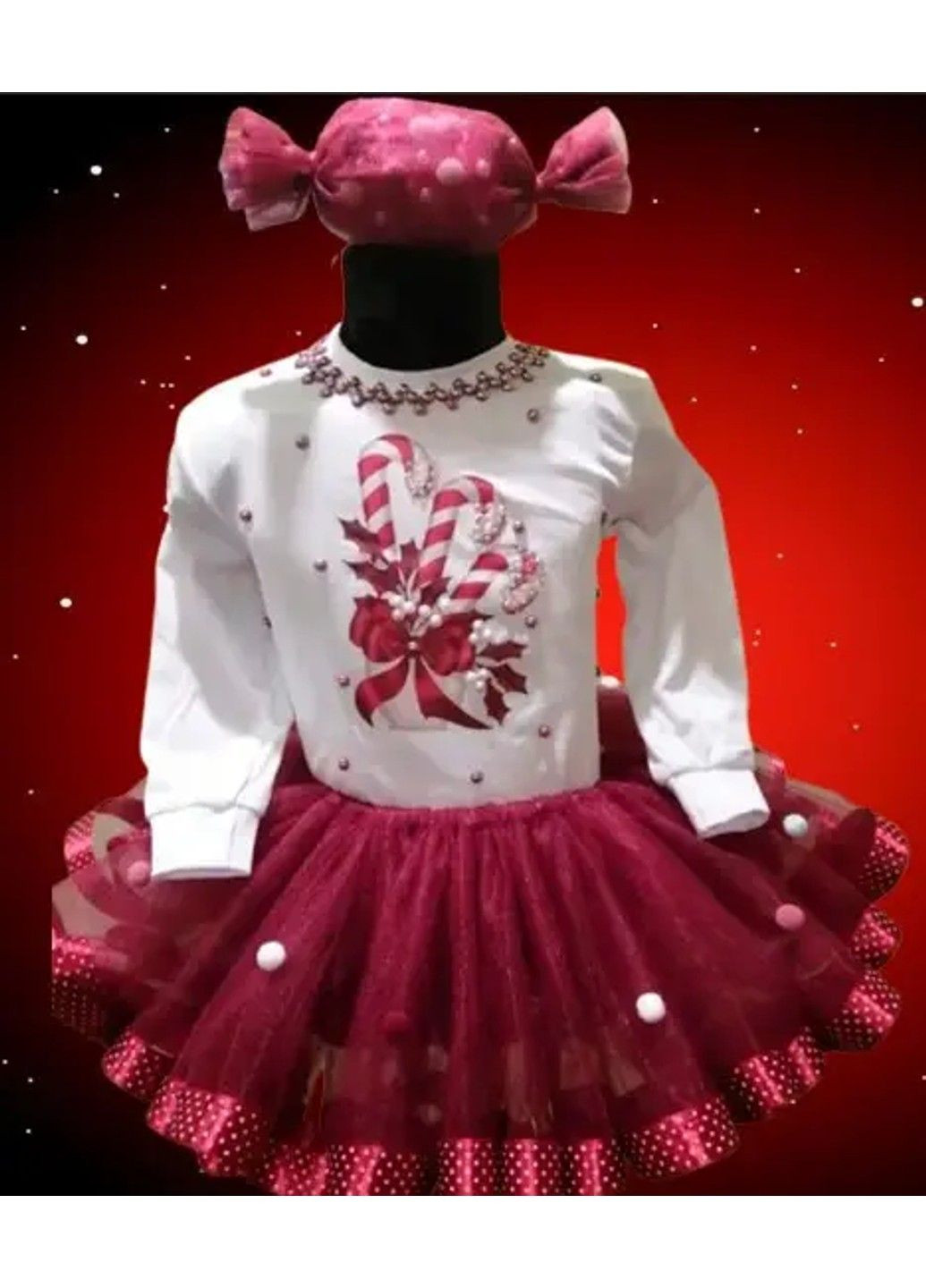 Белый праздничный костюм для девочки (юбка, реглан, обруч ) "конфетка" юбочный No Brand