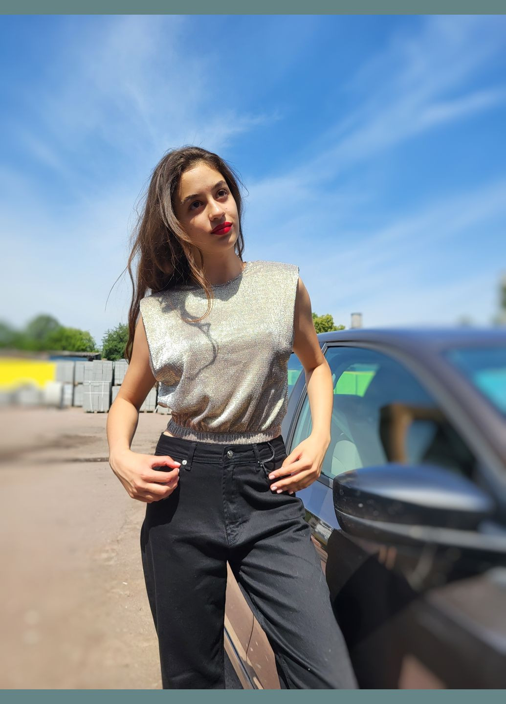 Топ жіночий блискучий на резинці внизу No Brand (298916123)