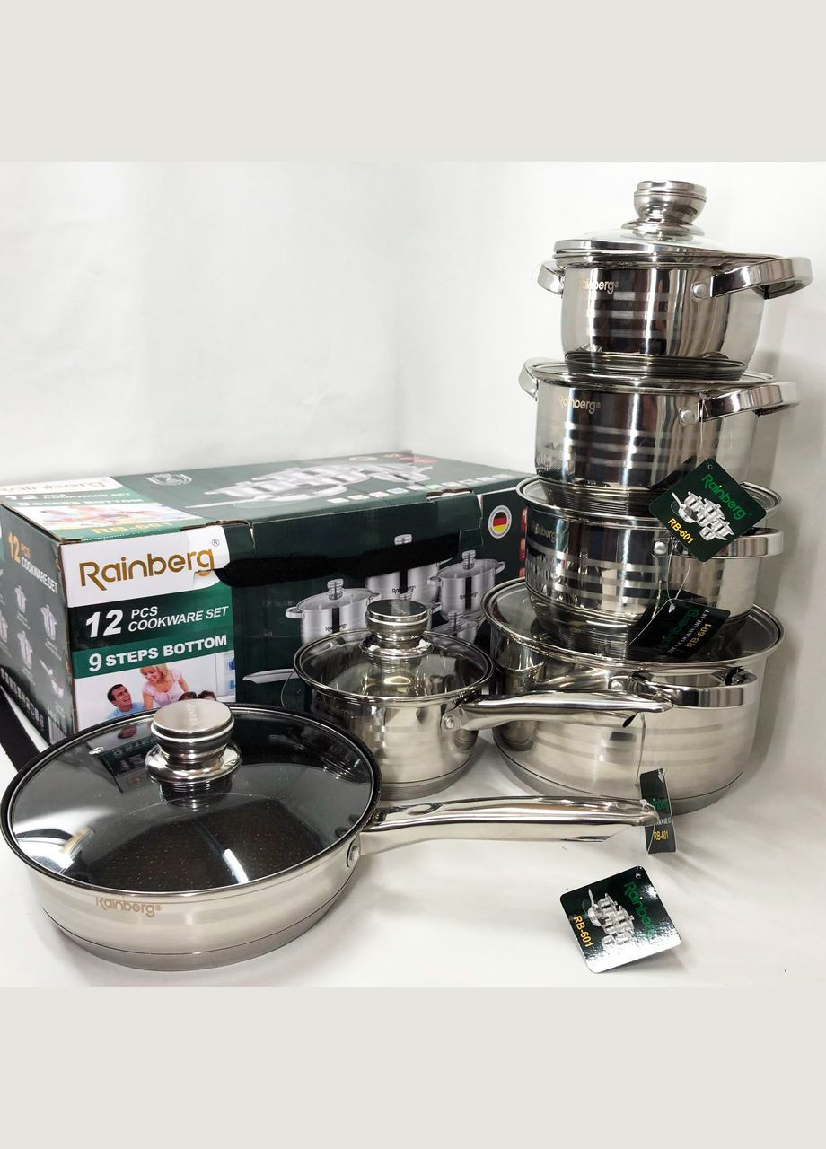 Набір посуду RB-601 (12 предметів) з нержавіючої сталі, каструлі з нержавіючої сталі Rainberg (364664932)