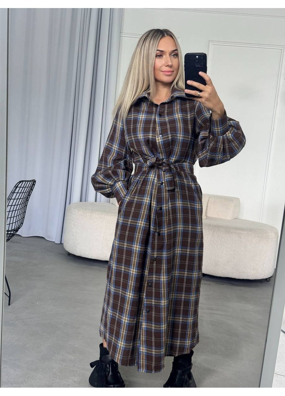 Коричневое ✨ стильное платье-рубашка в клетку ✨ топ качество No Brand
