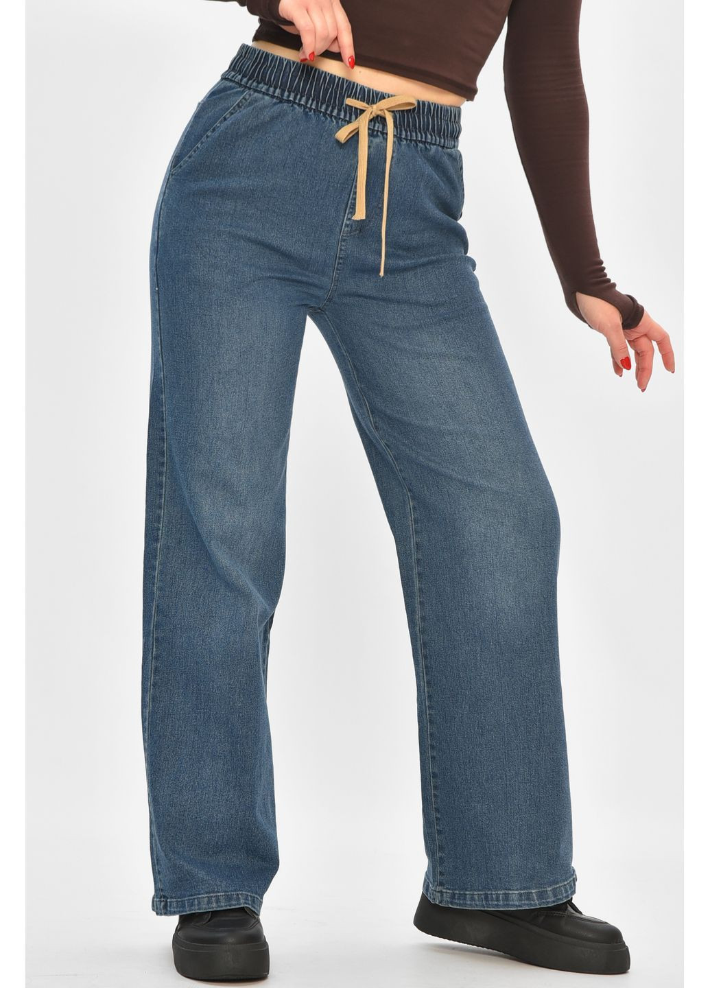 Джинси жіночі однотонні темно-синього кольору Let's Shop - (368726594)