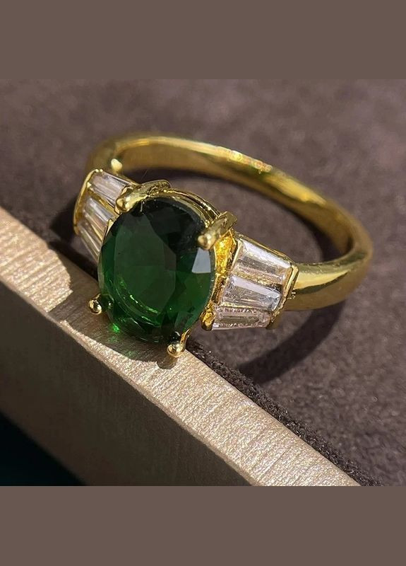 Медицинское золото кольцо с камнем зеленым и белыми фианитами размеры 15.5 Fashion Jewelry (290114044)