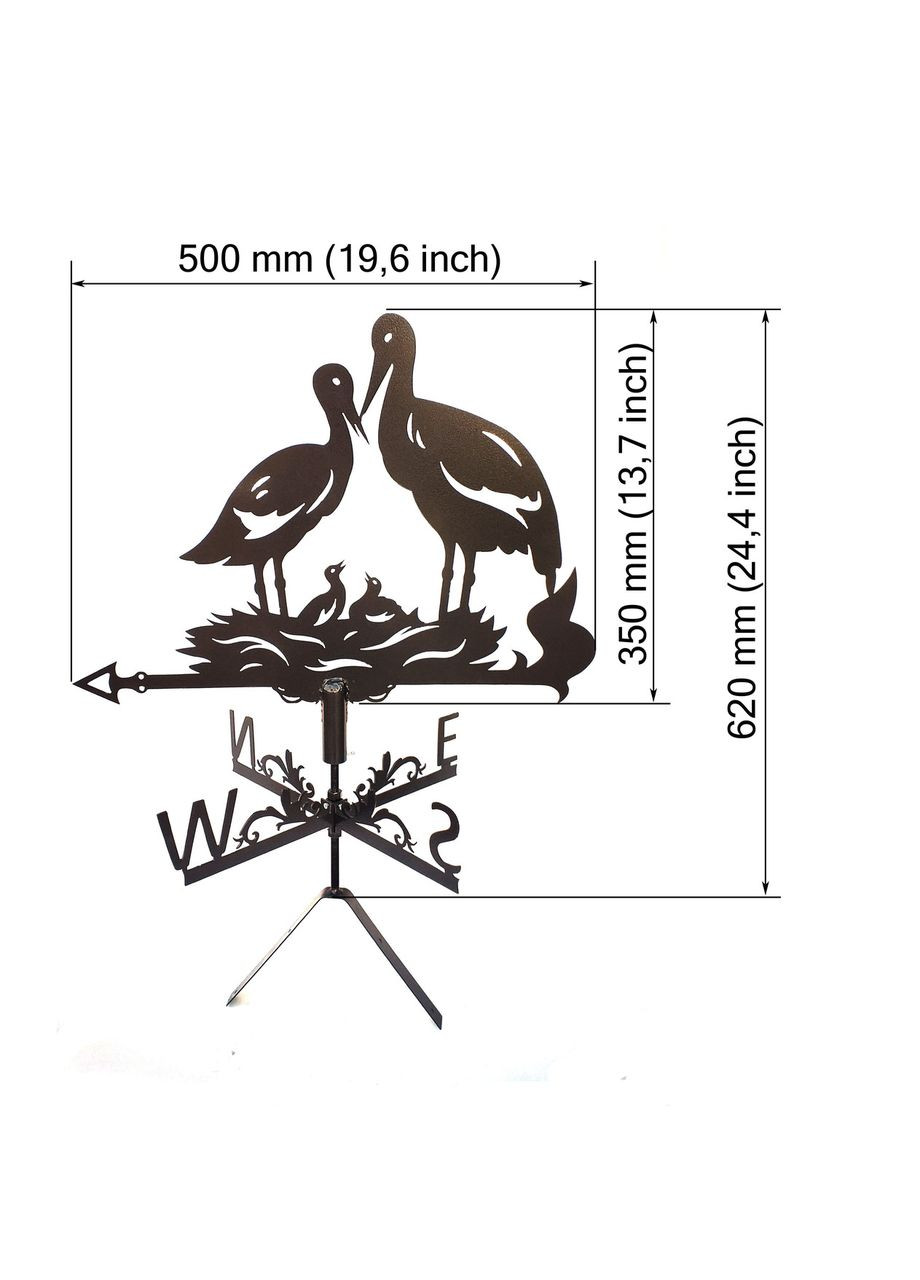 Флюгер Аисты с двумя птенцами, флюгер на крышу из металла 2 мм. No Brand (368896699)