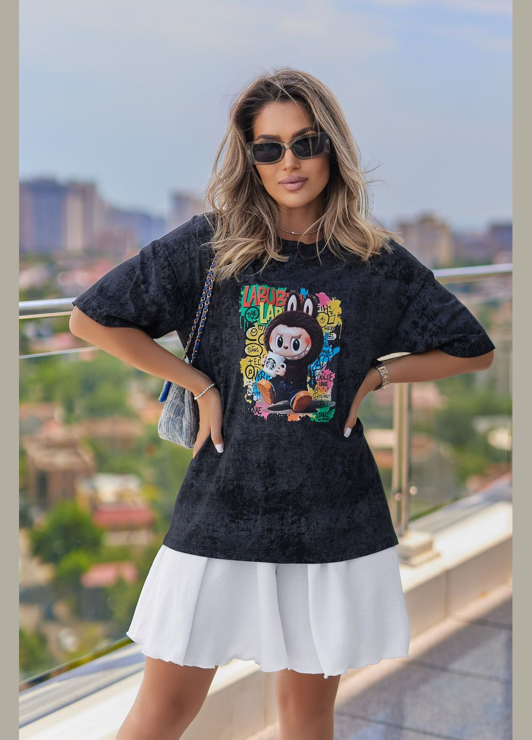 Бавовняна жіноча футболка тай-дай Labubu Fashion Girl Graffiti - (340917220)