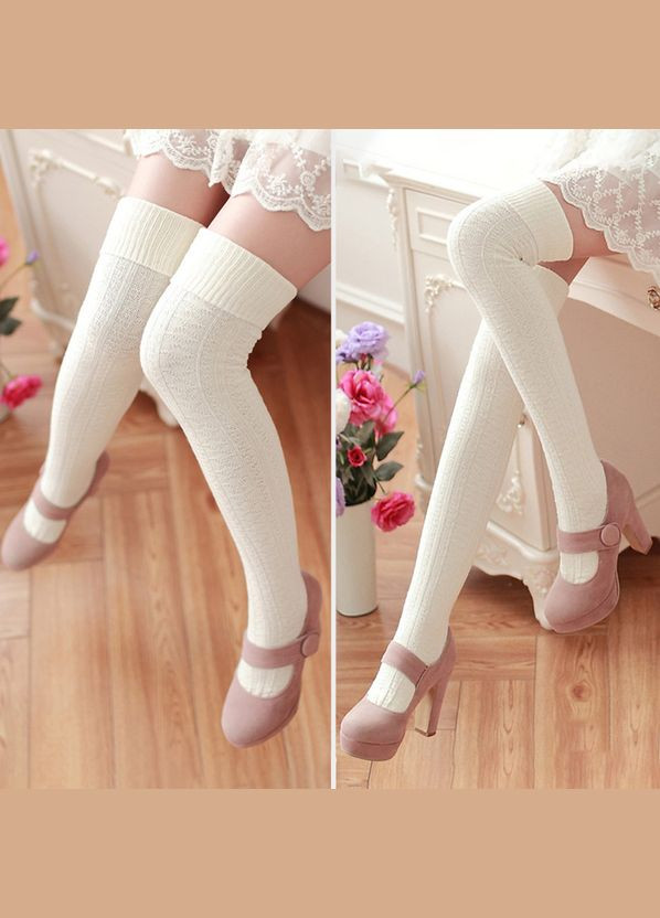 Панчохи з манжетом текстурні трикотажні однотонні молочні 18170 XXS-XL No Brand (307930889)