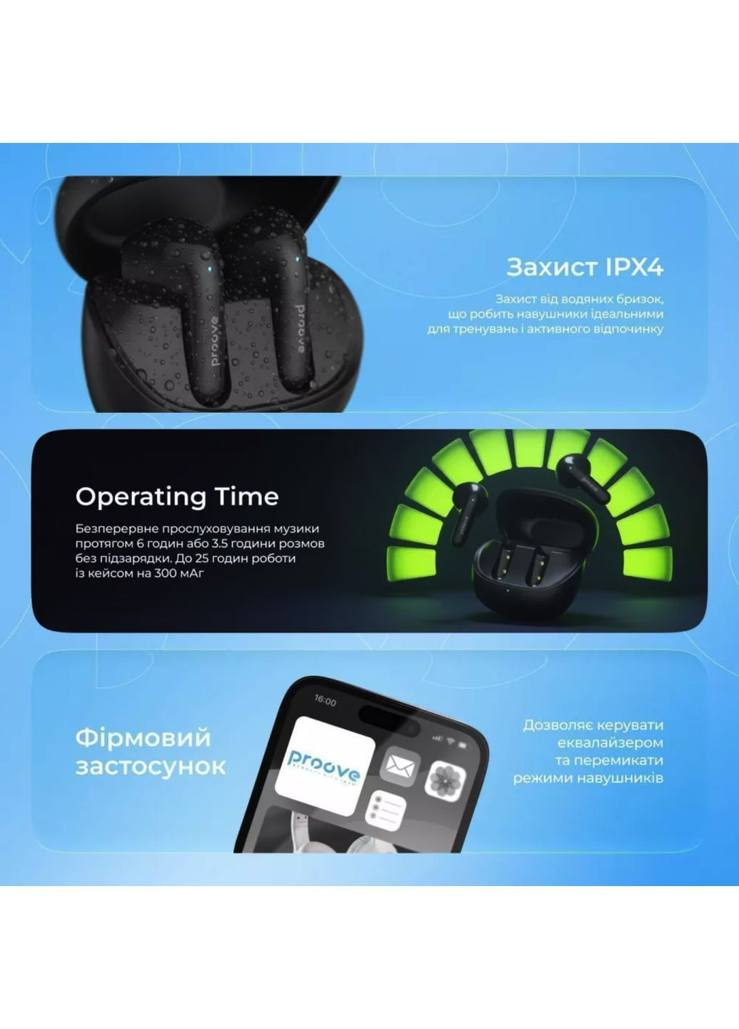 Бездротові Bluetooth навушники з якісним звуком та ENC. Безпровідні блютуз навушники Proove Logic (369612495)