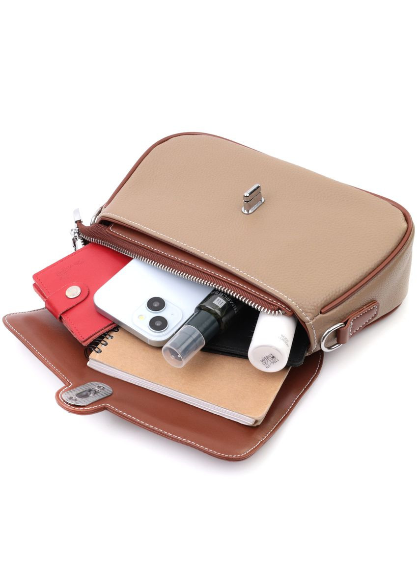 Стильная женская сумка с фактурным клапаном из натуральной кожи 22620 Бежевая Vintage (331906475)