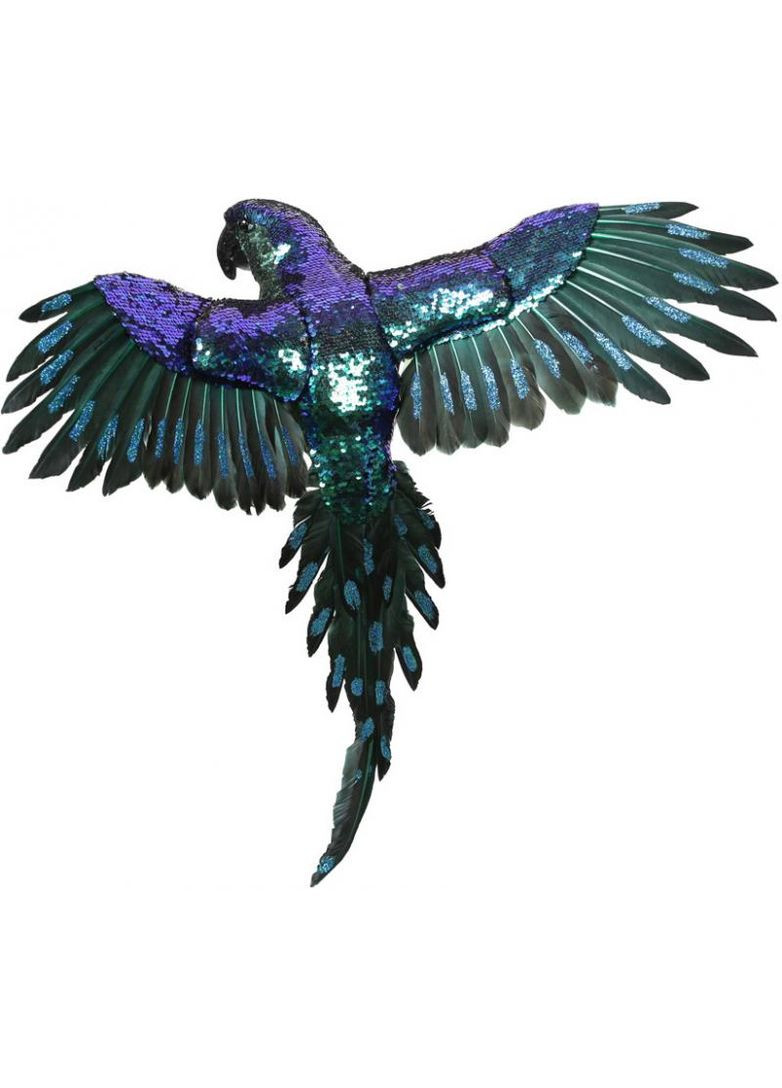 Декоративная игрушка Попугай с пайетками натуральный пух и перо сине-зеленый для интерьера декор Bona (368987101)