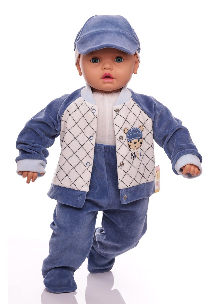 Синий зимний костюм с длинным рукавом для мальчика велюровый ml синий 68 см (26662) BABYKROHA