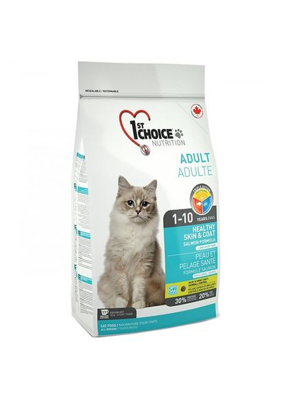 Сухой супер премиумкорм для кошек Adult Healthy Skin&Coat лосось 10 кг (65672262903) 1st Choice (279562117)