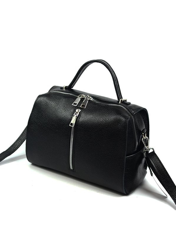 Черная женская молодежная кожаная сумка с ручкой и длинным ремешком через плечо Serebro (278260586)