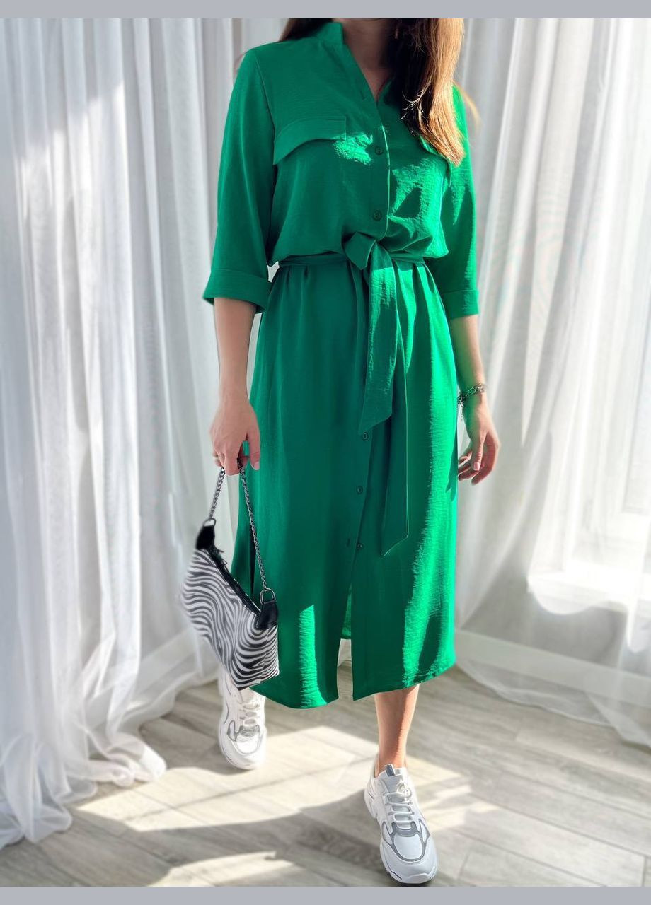 Зеленое деловое, повседневный платье-рубашка Soho однотонное