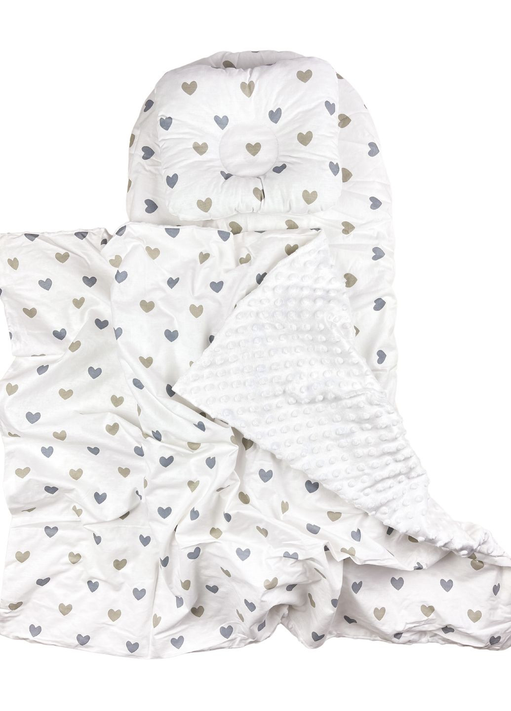 Набор 3в1 в КОЛЯСКУ №28 Сердечки серо-золотые с пледом RoyalBaby (335081808)