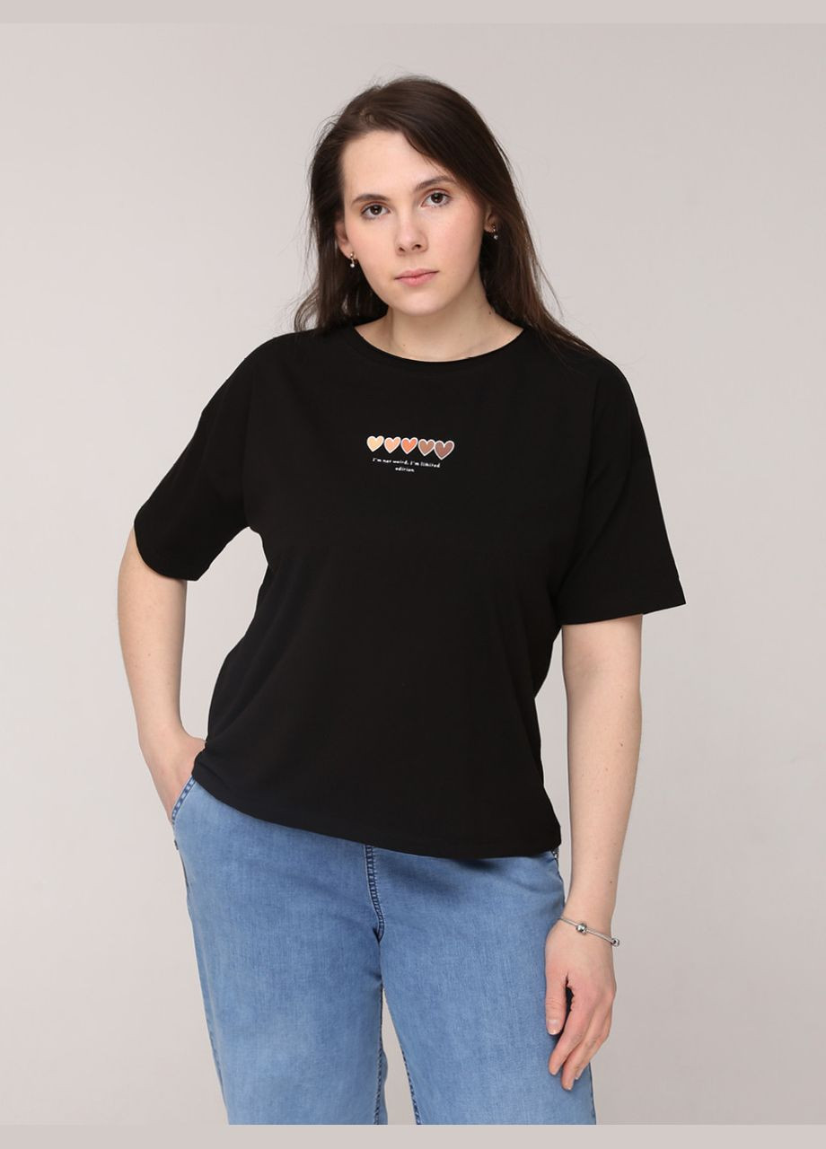 Черная летняя женская футболка черная широкая укороченная с коротким рукавом JEANSclub Пряма