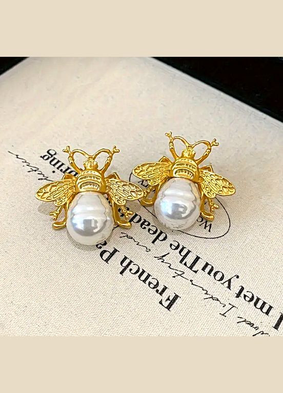 Серьги гвоздики Пчелы с жемчужиной No Brand (341140548)