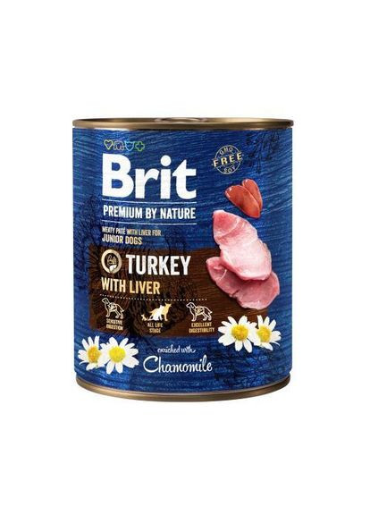 Вологий корм Premium by Nature для собак, індичатина з печінкою, 800 г Brit (362586217)