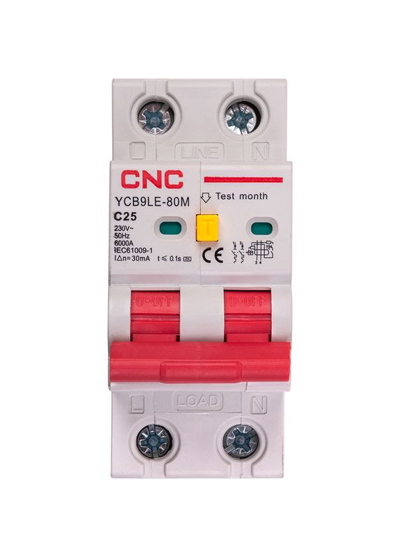 Диференційний автоматичний вимикач YCB9LE-80M 2P C25 6000A 30mA 230V CNC (315144048)