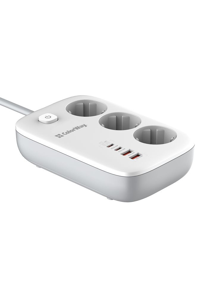 Мережевий фільтр-подовжувач СolorWay 3 розетки/4USB GaN3 Pro PD (2USB-A + 2 TYPE-C) (65W) 2M (CW-CHE34PDW) Colorway (339082873)