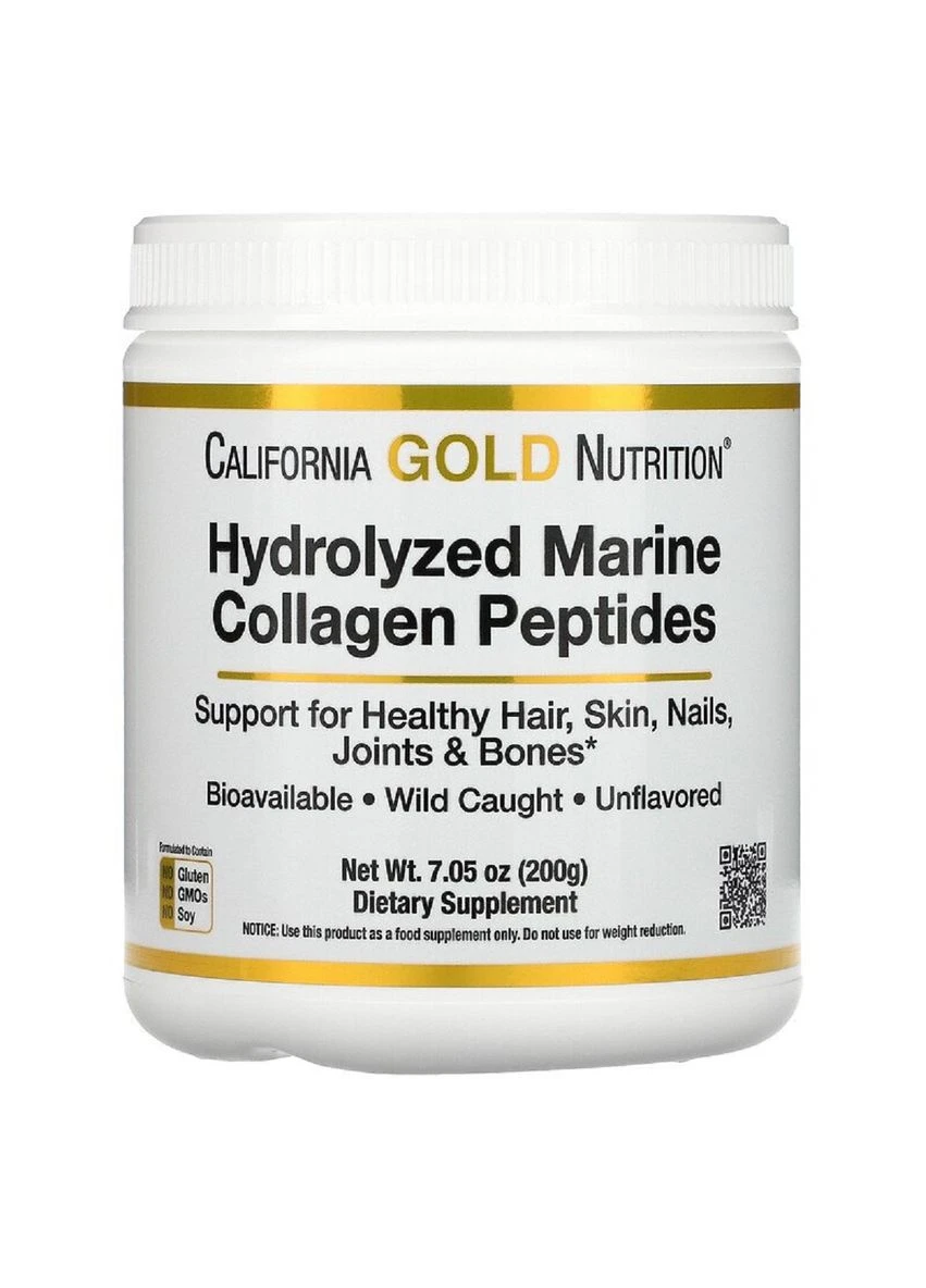 Морской Коллаген Гидролизованные пептиды, без ароматизаторов, Hydrolyzed Marine Collagen Peptides,, 200 г California Gold Nutrition (326054505)