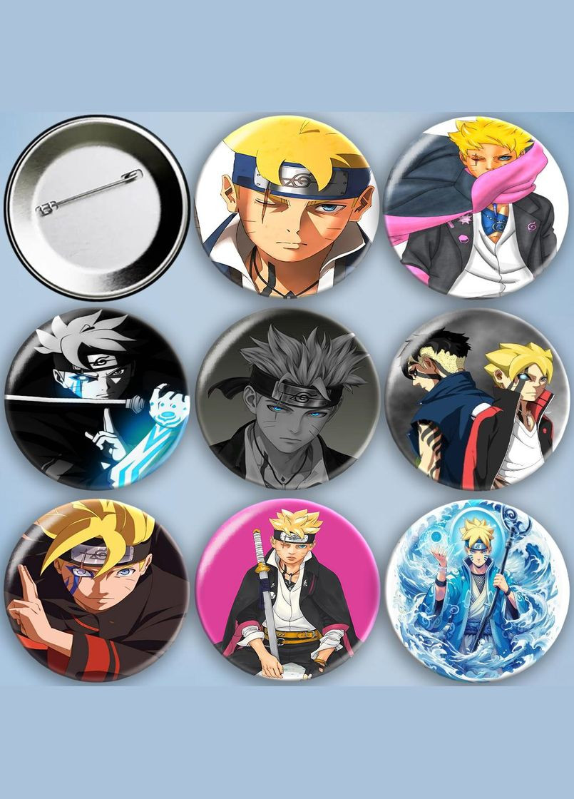 Значки на булавці Аніме Боруто набір 8 шт металеві на шпильці 56 мм No Brand (325482171)
