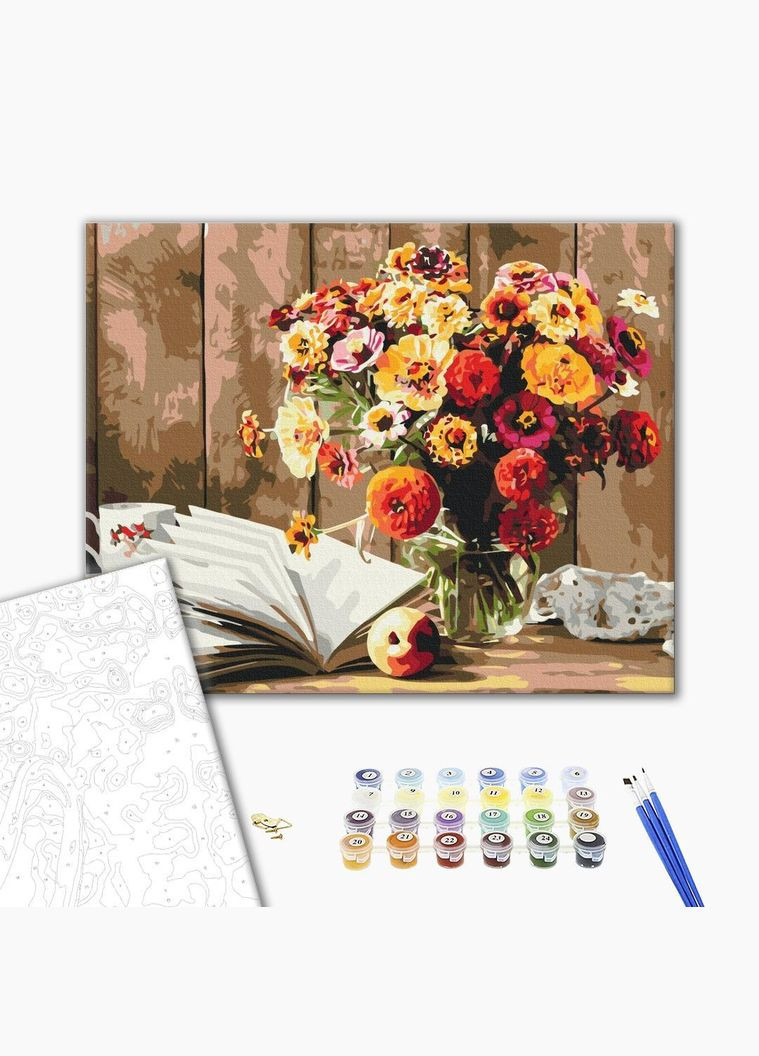 Картина за номерами Книжковий натюрморт Картини в цифрах Квіти 40х50 Розмальовка BS52766 Brushme (308988865)
