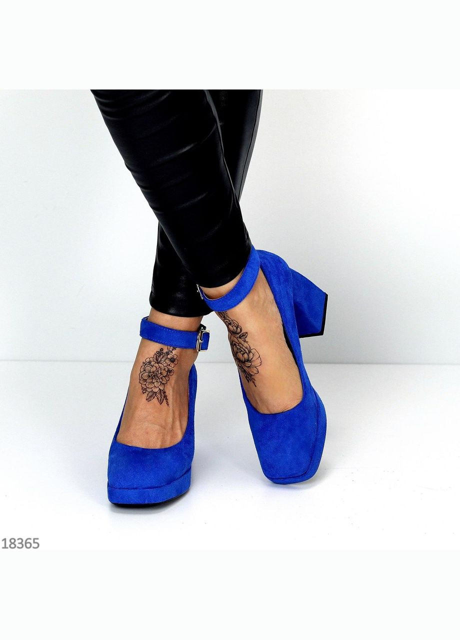 No Brand Сині замшеві жіночі човники на широкому стійкому підборі 9 см, ошатні туфлі синій з, — демісезон (366704545)