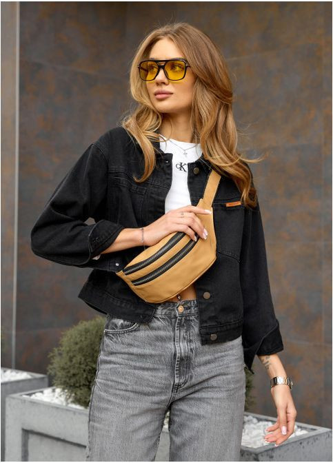 Сумка на пояс из натуральной бежевой кожи Tirso с кожаным ремнем, повседневная женская бананка универсальная Sambag (361669204)