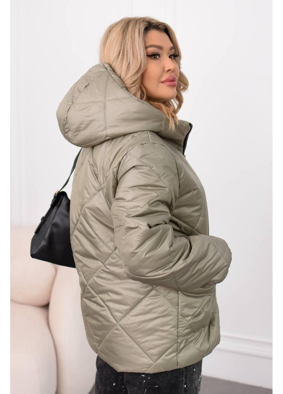 Оливкова демісезонна куртка 1014 осінь,плащівкалаке стьобана,синтепрн 150сз капюшоном на блискавці Україна