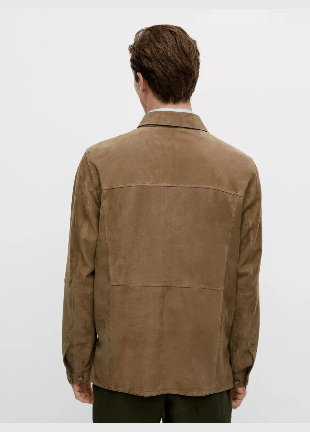 Коричневая демисезонная куртка-рубашка из натуральной замши Massimo Dutti