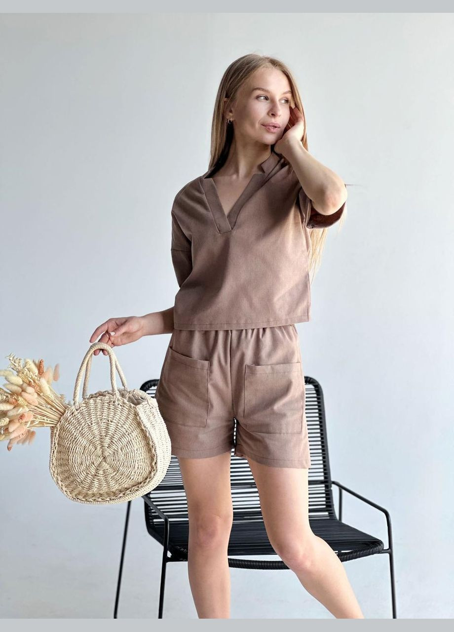 Льняной костюм с шортами Fashion Girl (301064906)