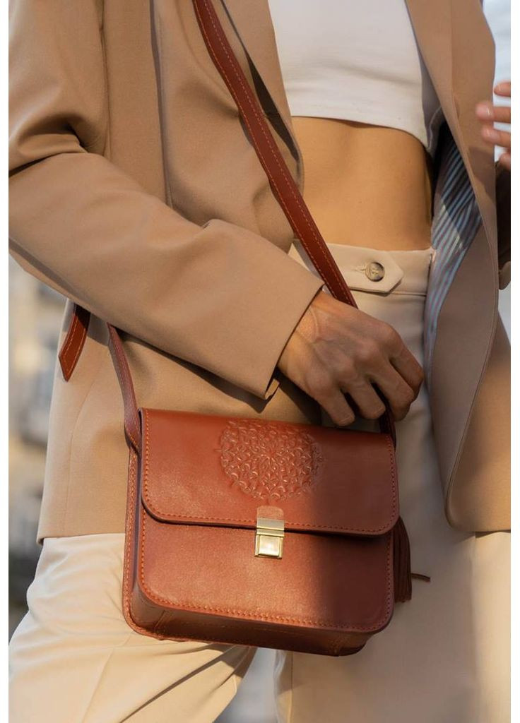 Кожаная женская бохо-сумка Лила светло-коричневая BlankNote (348359275)