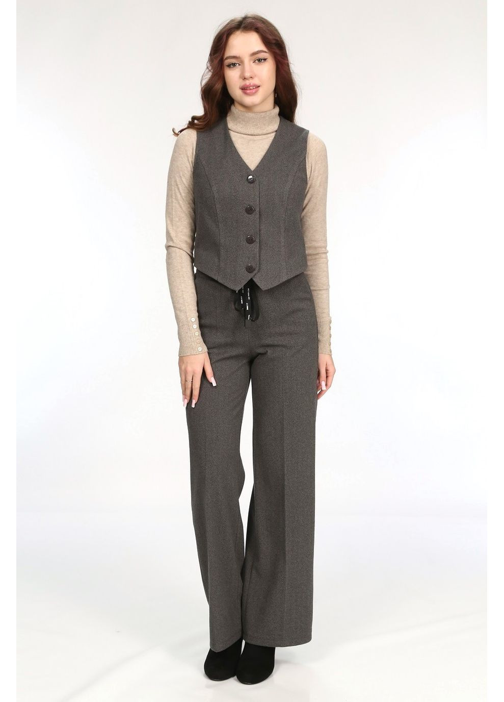 Жилетка костюмна тепла жіноча 007 ялинка костюмна тканина сіра Актуаль (371816750)