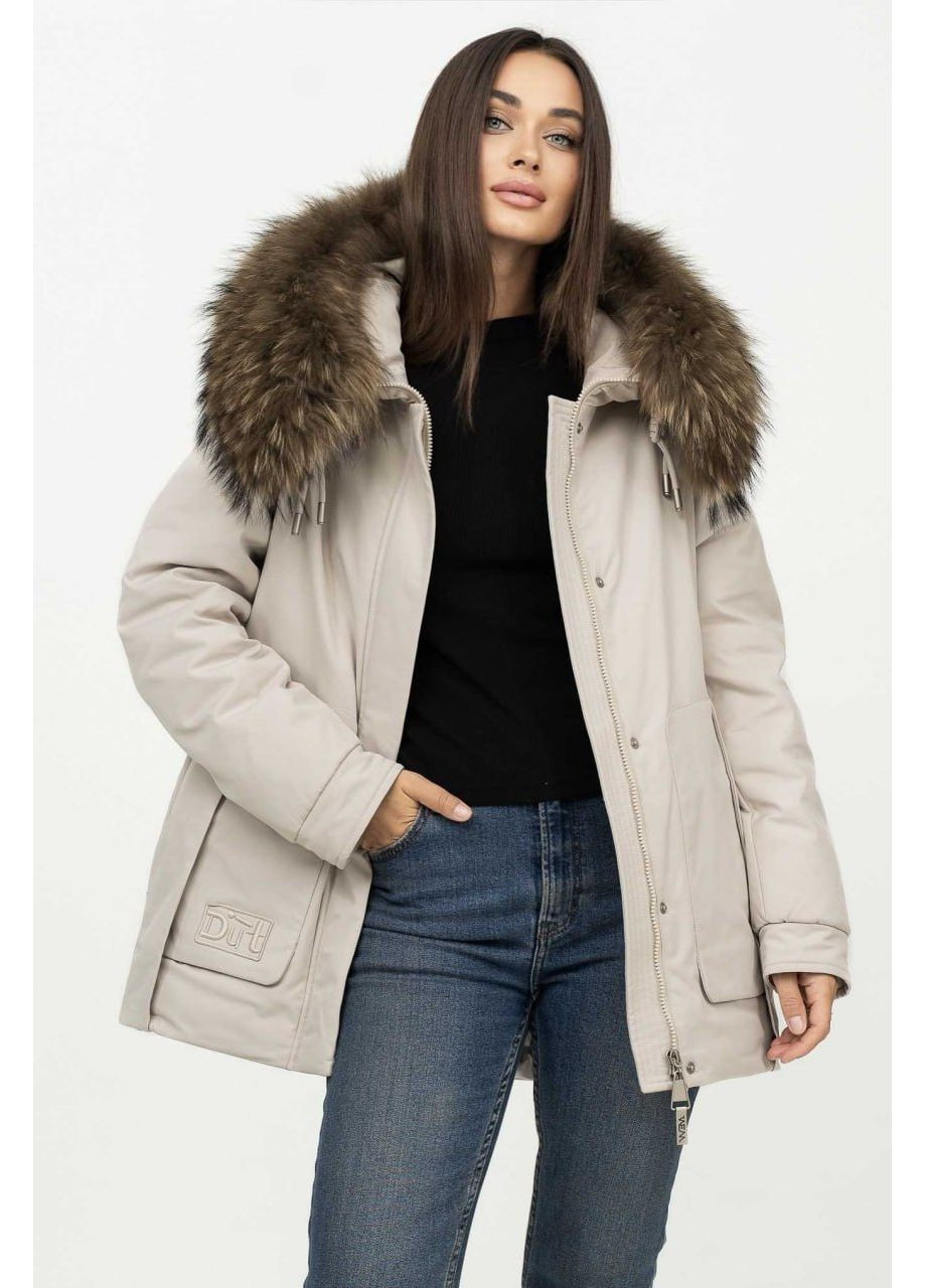 Айворі зимня куртка-парка з натуральним хутром Lora Duvetti