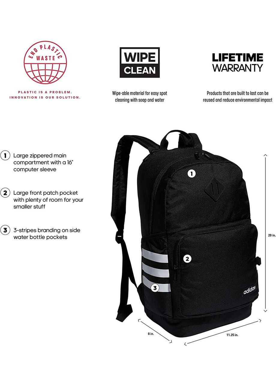 Рюкзак Classic 3S 4, повсякденний, спортивний, чорно-білий, 100% оригінал, USA adidas slim fit (367833421)