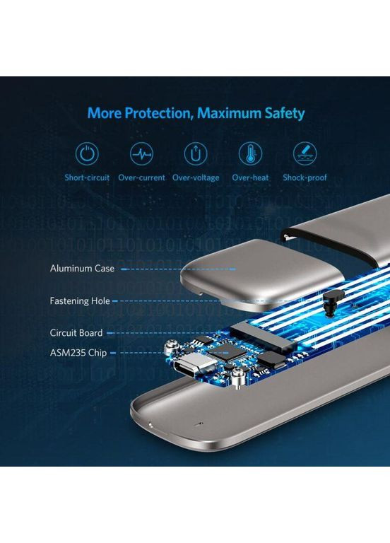 Карман для жорсткого диска ноутбука зовнішній CM238 M.2 Portable SSD Enclosure 6Gbps 60355 Зовнішній корпус Ugreen (371632374)