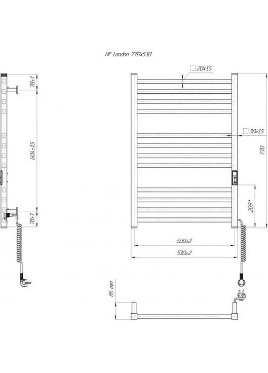 Электрический полотенцесушитель HF London 770х530 TR K мат Mario (318681192)