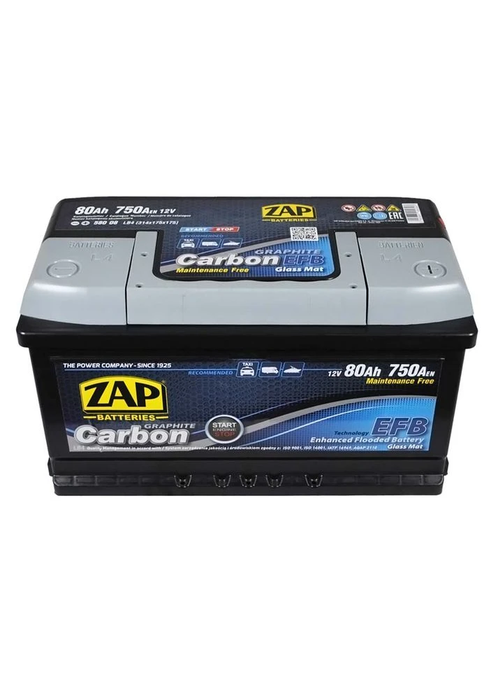Автомобільний акумулятор Carbon EFB (LB4) 80Аh 750А R+ (h=175) 580 08z ZAP (350920846)