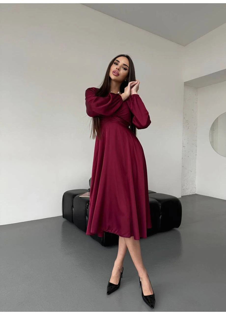 Бордова шовкова сукня міді Fashion