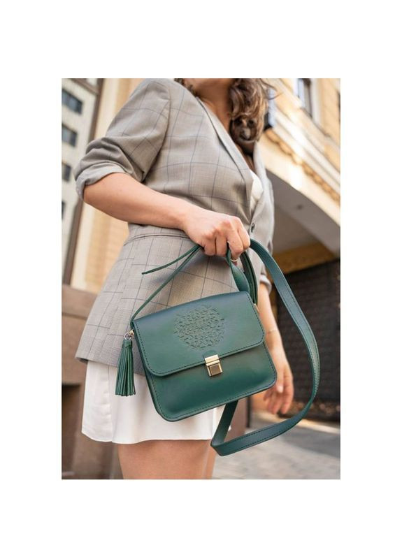 Сумка крос-боді через плече з натуральної шкіри жіноча для документів та для телефону маленька Зелений 40198 BlankNote (361970401)