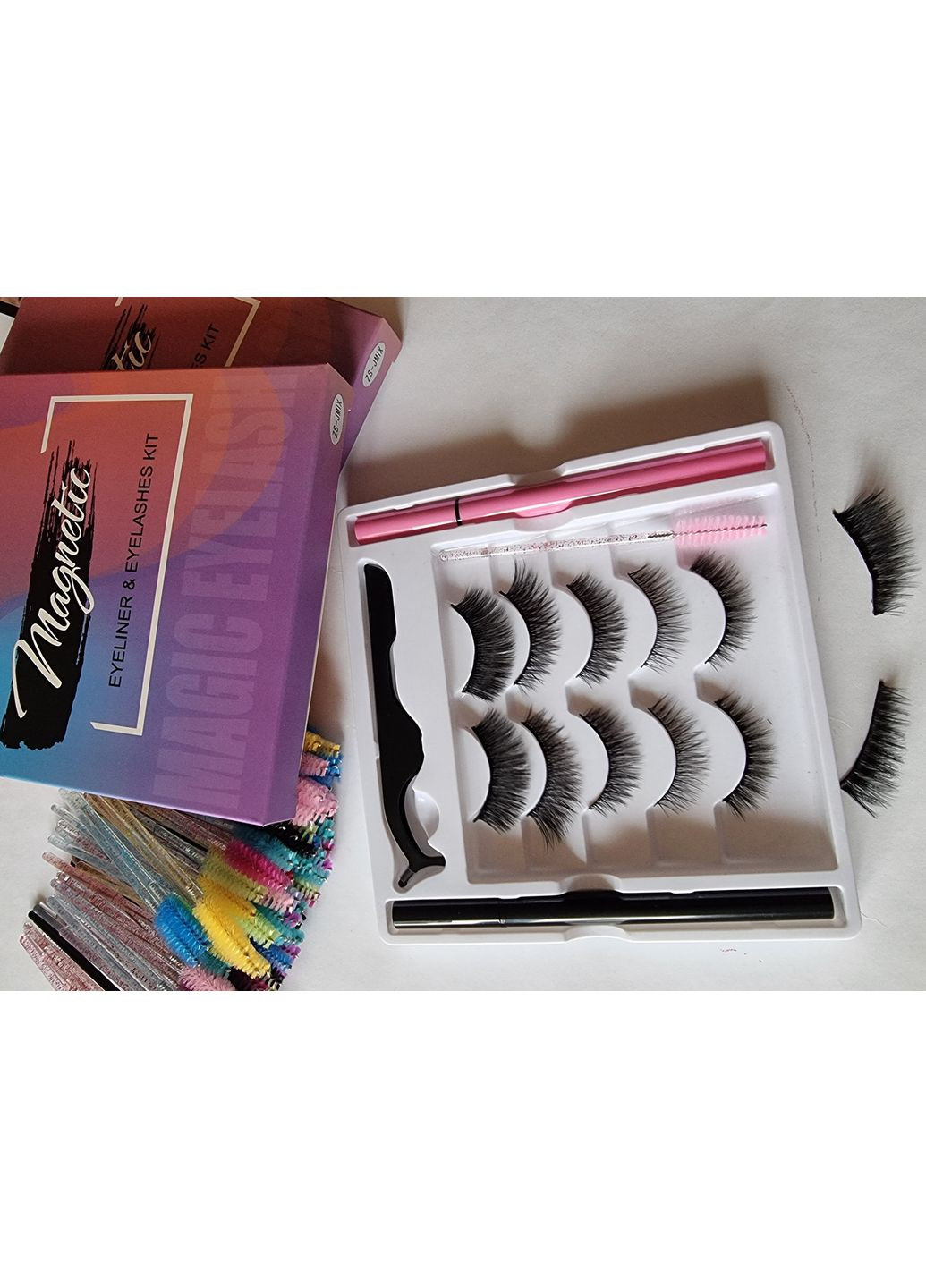 Набор многоразовых самоклеющихся накладных ресниц 5 моделей + ДВА маркера: и прозрачный Magnetic Lashes (366668507)