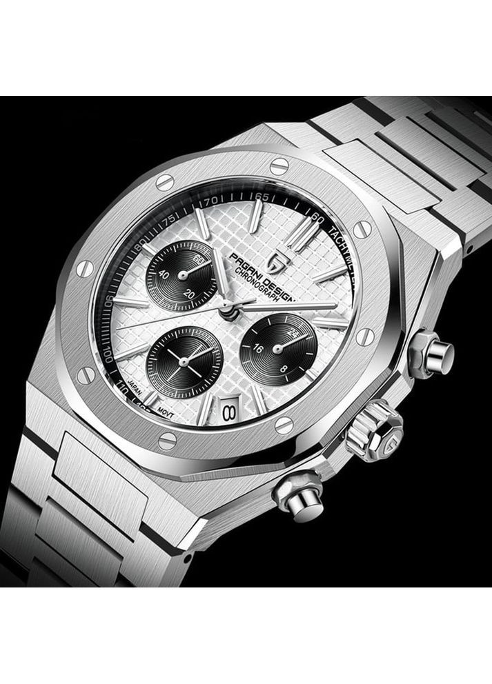 Годинник кварцовий з хронографом та календарем для чоловіків сріблястий водонепроникний 200м ProDobro (367266846)