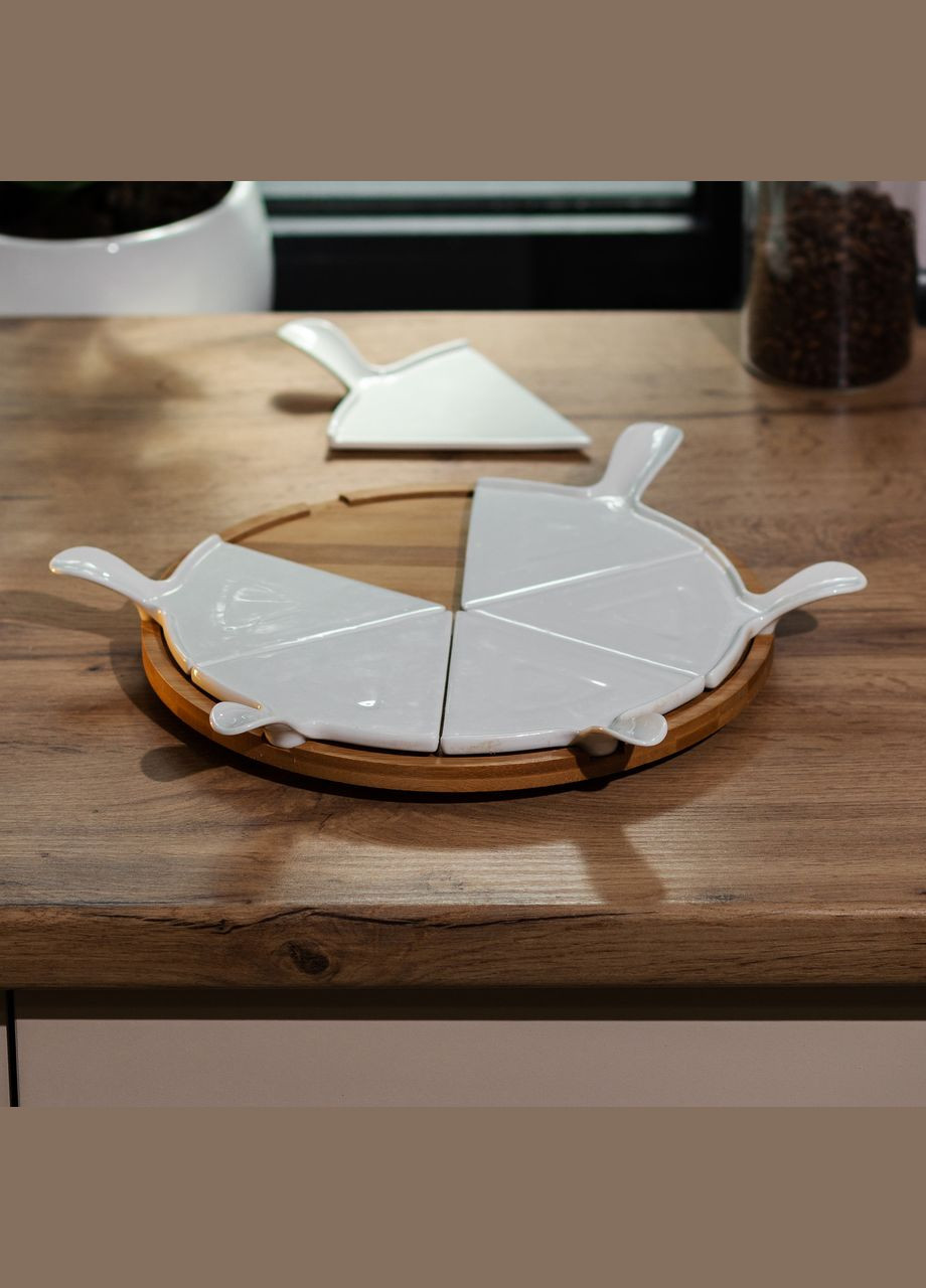 Блюдо для пиццы керамическое на поворотной подставке, белое Yiwu (322421138)