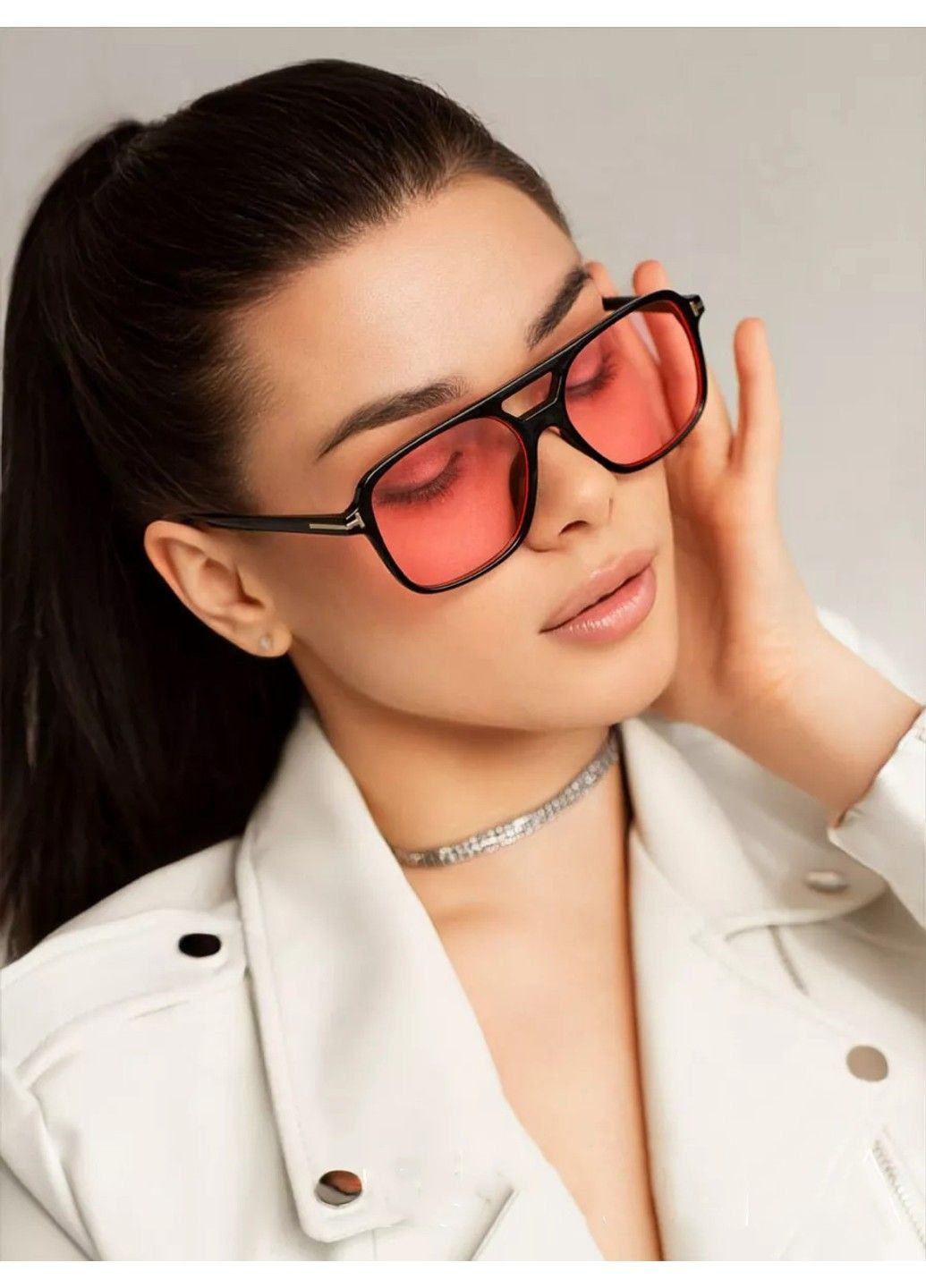 Очки солнцезащитные авиатор Sunny черные с розовыми линзами No Brand (315705468)