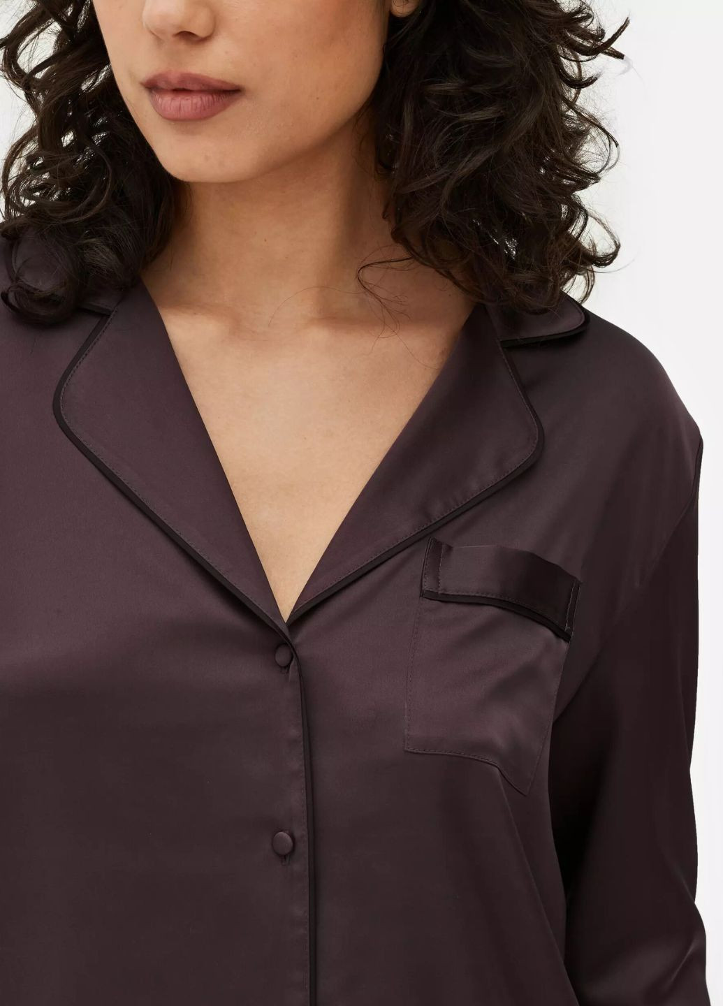 Коричневая всесезон сатиновый пижамный сет boyfriend домашний комплект коричневый (8575) Primark