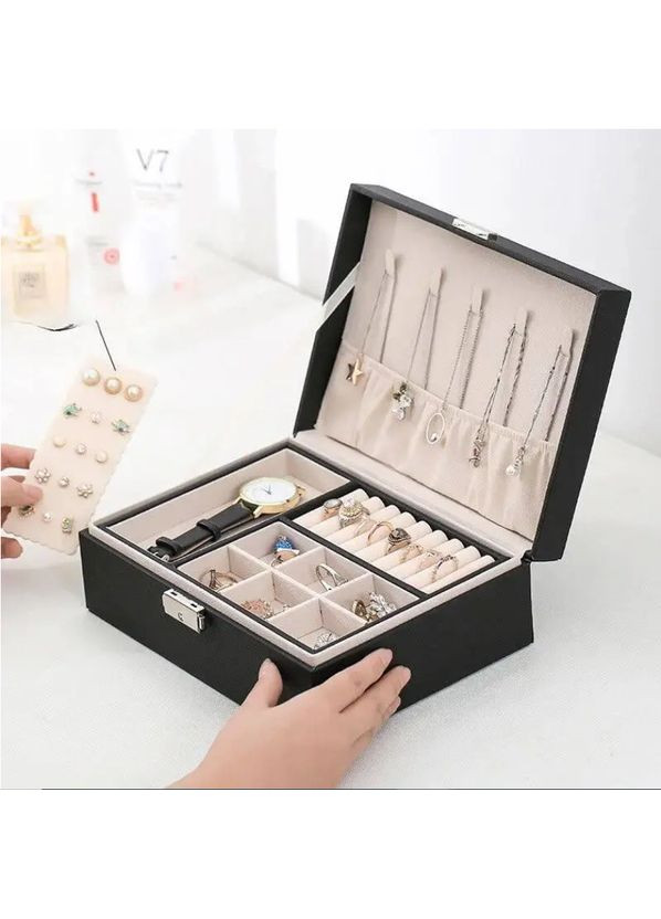 Шкатулка для украшений и бижутерии, органайзер для хранения драгоценностей (23*17*9 см) Черная No Brand (330758163)