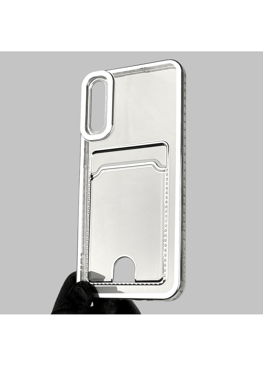 Чехол для Galaxy A50 (SM-A505F) с серебряной окантовкой с карманом для карт на самсунг а50 серебряный Samsung (366018954)